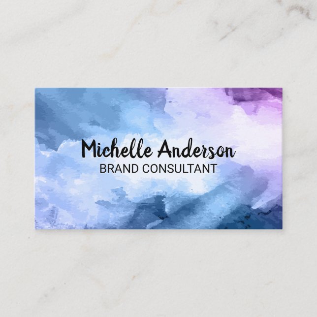 Carte De Visite Teintes bleu pourpre | Aquarelle Artistique (Devant)