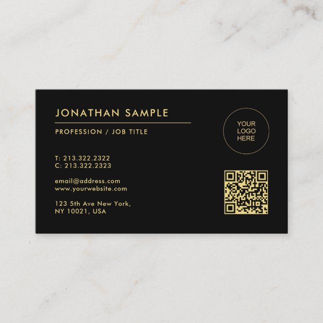 Carte De Visite Téléchargez votre logo Modèle QR Code Black & Gold (Devant)