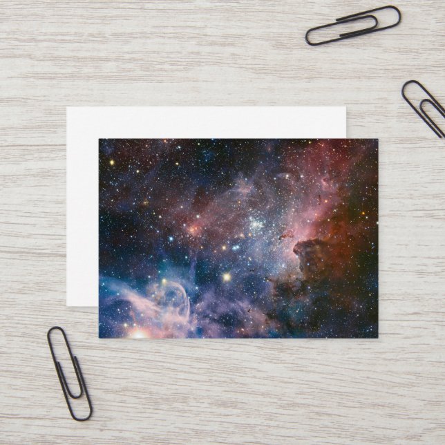 Carte De Visite Télescope Nebula Hubble Carina Rouge et Bleu (Devant/Arrière en situation)