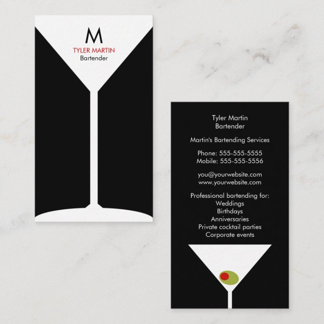 Carte de visite tenant le bar de monogramme - noir (Devant / Derrière)