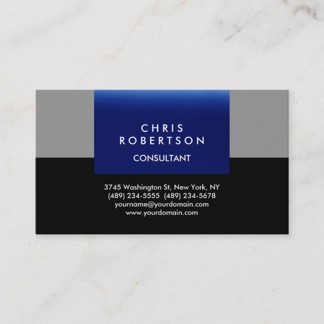 Carte de visite tendance Black Grey Blue Stripes (Devant)