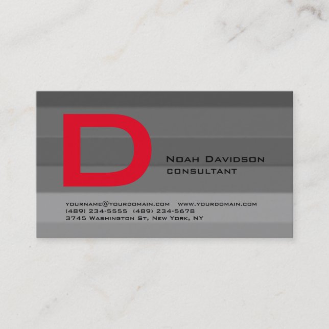 Carte De Visite Tendance élégant gris rouge Monogramme professionn (Devant)