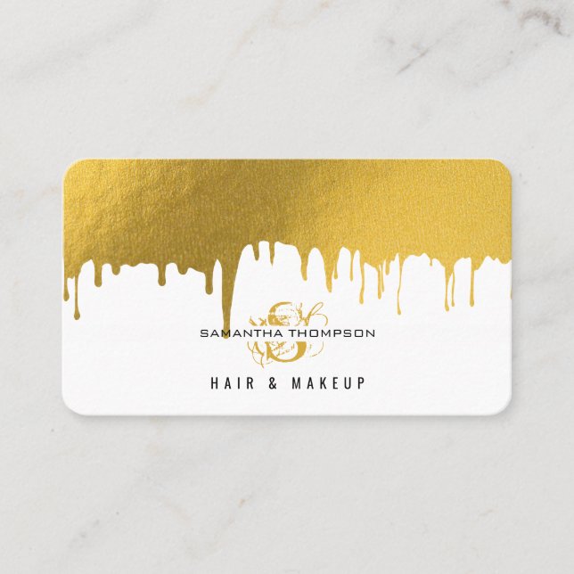 Carte De Visite Tendance Gold Drives Cheveux & Maquillage Artiste (Devant)