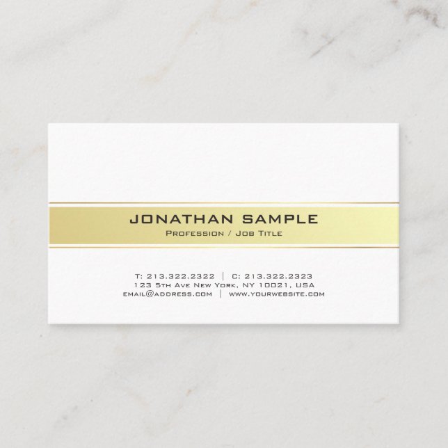 Carte De Visite Tendance moderne blanc et or matte professionnel (Devant)