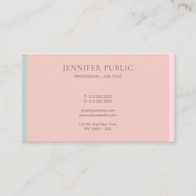 Carte De Visite Tendance rose pastel couleurs Modèle Élégant (Devant)
