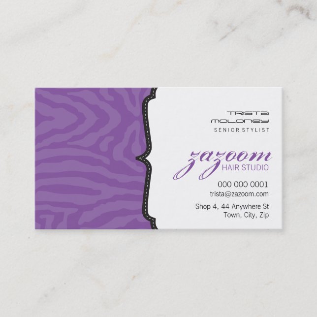 CARTE DE VISITE tendance zèbre rayé violet violet  (Devant)