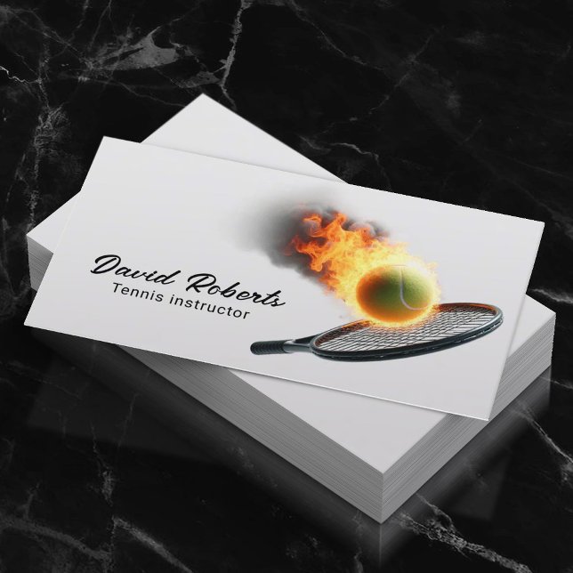 Carte De Visite Tennis Ball in Fire Professeur de Tennis (Créateur téléchargé)