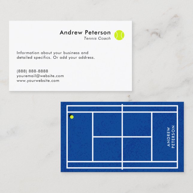 Carte De Visite Tennis Coach Blue Court (Devant / Derrière)