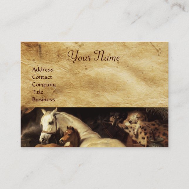 Carte De Visite TENTE ARABE AVEC CHEVAUX, AUTRES ANIMAUX Parchemin (Devant)