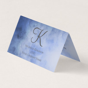 Carte De Visite Tente pliée aquarelle bleu Monogramme