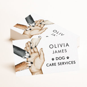 Carte De Visite Tenue à la main Chien Paws Chien Marche et soins