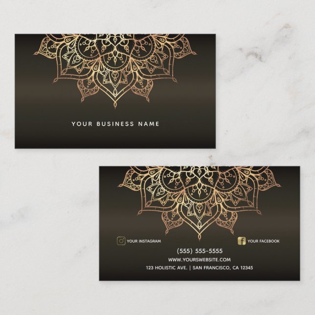 Carte De Visite Terme Brown & Or Mandala Holistic Spa Business (Devant / Derrière)