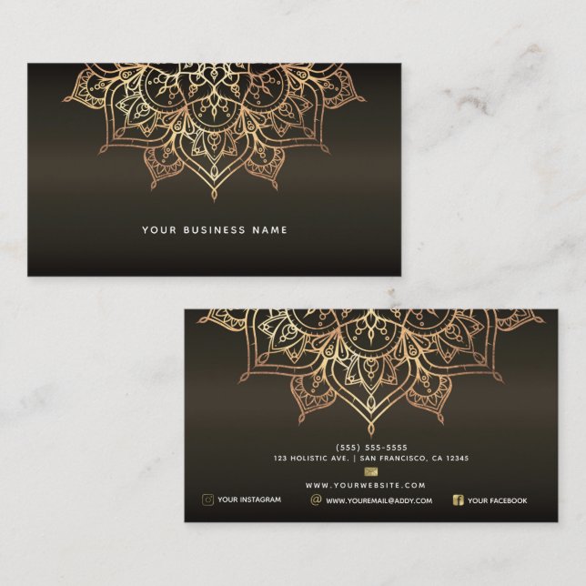 Carte De Visite Terme Brown & Or Mandala Holistic Spa Business (Devant / Derrière)