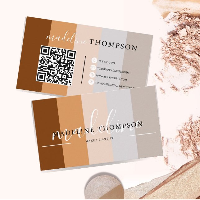 Carte De Visite Terme gris beige Brown Calligraphie Script code QR (Créateur téléchargé)