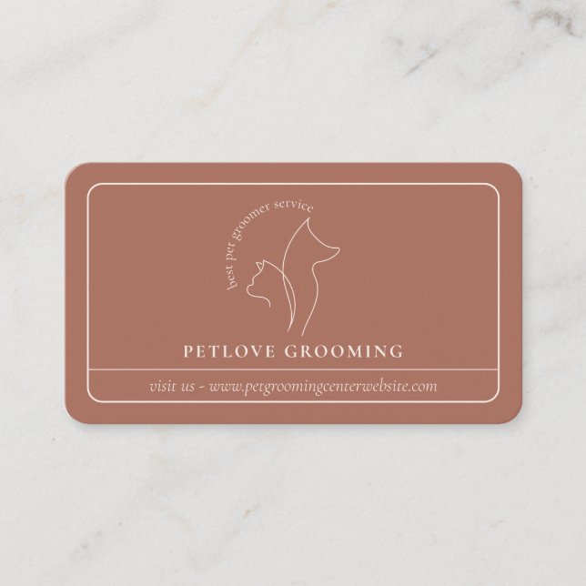 Carte De Visite Terracotta Beige Minimal Ligne Cadre Chat Chien An (Devant)