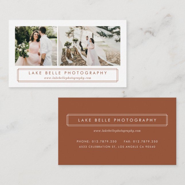 Carte De Visite Terracotta Minimalist Two Photo Layout Modern (Devant / Derrière)