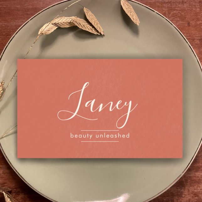 Carte De Visite Terracotta Simple Boho QR Code Beauty Professional (Personalize this elegant script textured terracotta professional business card template.)