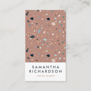 Carte De Visite Terrazzo Motif Abstrait Terracotta & Bleu