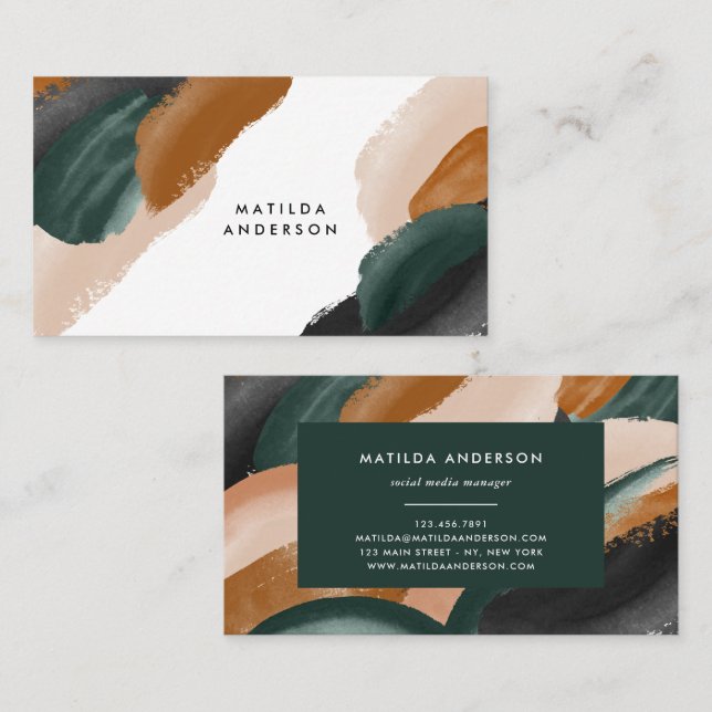 Carte De Visite Terre cuite verte abstraite aquarelle moderne uniq (Devant / Derrière)