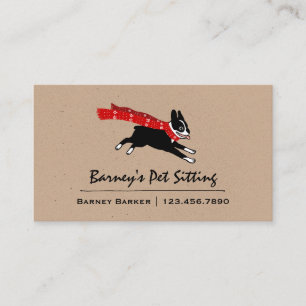 Carte De Visite Terrier de Boston portant une écharpe d'hiver roug