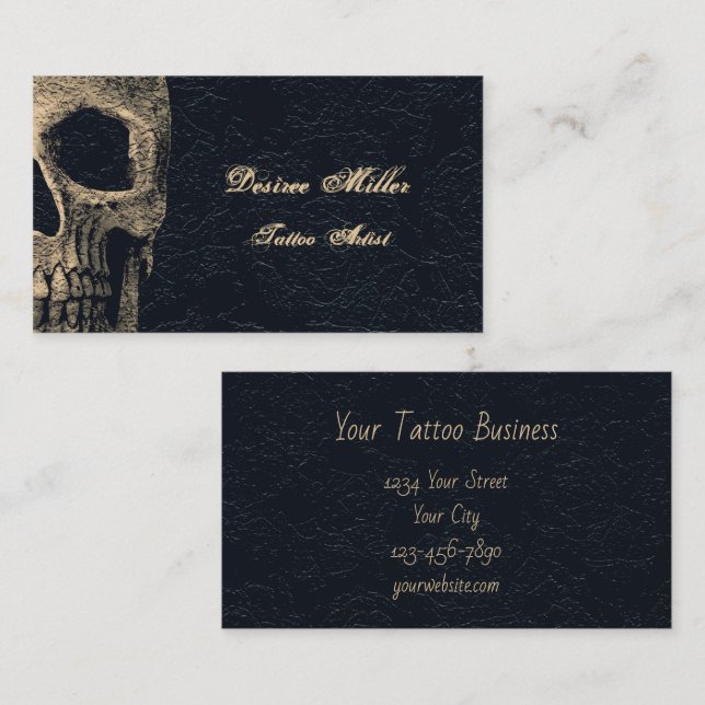 Carte De Visite Tête de crâne gothique Artiste de tatouage floral  (Devant / Derrière)