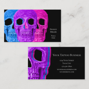 Carte De Visite Tête de crâne gothique Bleu rose violet noir Pop
