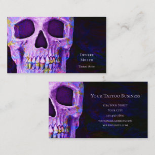 Carte De Visite Tête de crâne gothique Boutique de tatouage bleu p