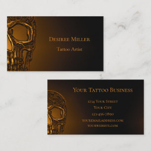 Carte De Visite Tête de crâne Gothique Gold Metallic Tattoo Shop