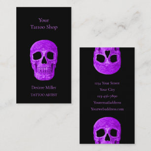 Carte De Visite Tête de crâne gothique Neon violet noir Tatouage S