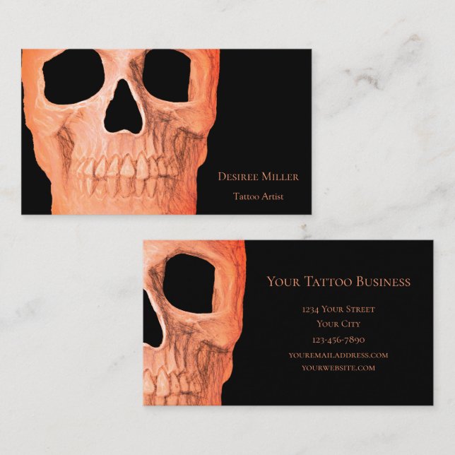Carte De Visite Tête de crâne gothique Pastel Orange Black Tattoo  (Devant / Derrière)
