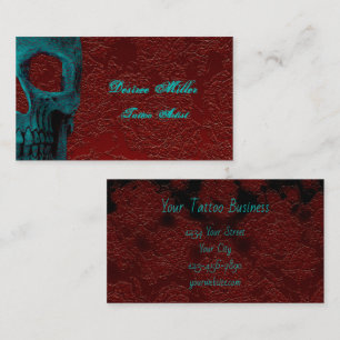 Carte De Visite Tête de crâne gothique Turquoise de tatouage flora