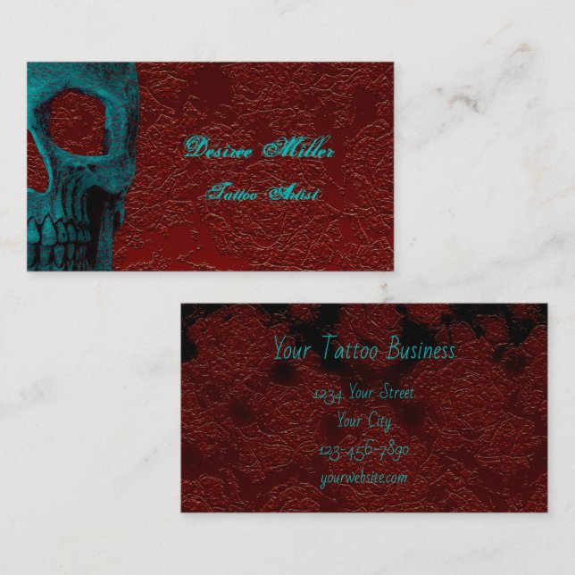 Carte De Visite Tête de crâne gothique Turquoise de tatouage flora (Devant / Derrière)