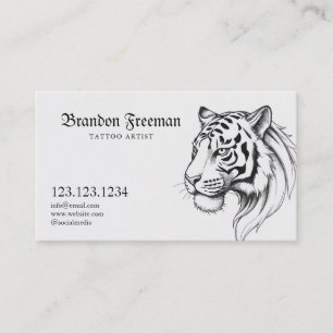 Carte De Visite Tête de tigre noire et blanche Elégante Tatouage