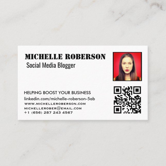 Carte De Visite tête et code qr blanc propre (Devant)