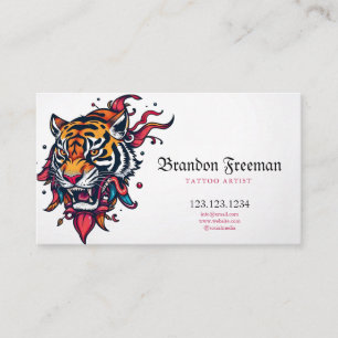 Carte De Visite Tête gothique de tigre orange avec tatouage en plu