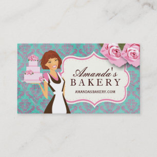 Carte De Visite Tête rouge avec la boulangerie Brown de gâteau d