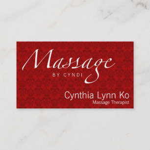 Carte De Visite Texte de massage sur la damassé rouge