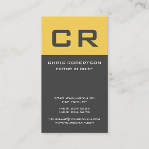 Carte De Visite Texte Gras Monogramme Gris Jaune Moderne Minimalis