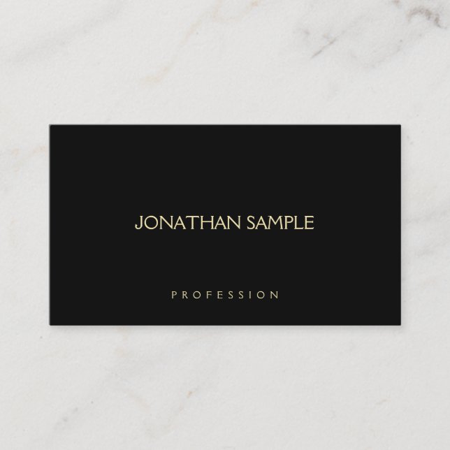 Carte De Visite Texte Or Moderne Professionnel Élégant Noir Simple (Devant)