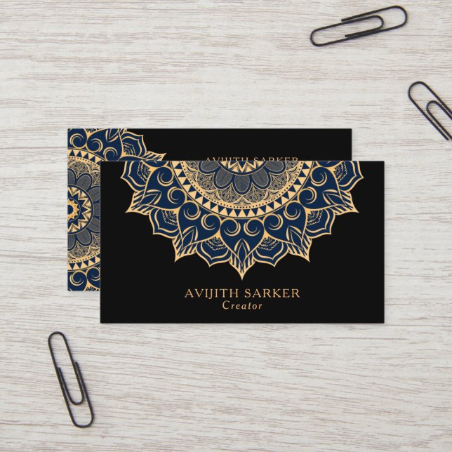 Carte De Visite Texte personnalisé avec mandala de luxe (Devant/Arrière en situation)
