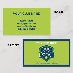 Carte De Visite 🎾 Texte personnalisé,  Club de padel