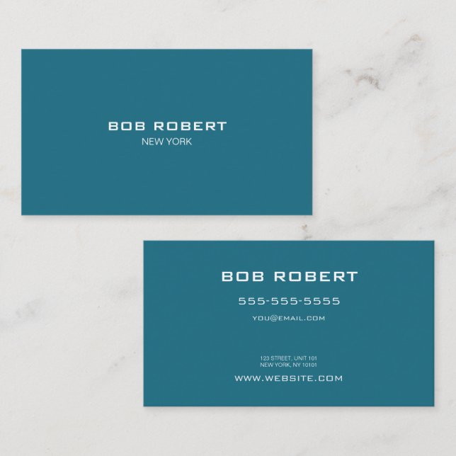 Carte De Visite TEXTE PERSONNALISÉ - Minimaliste Turquoise solide (Devant / Derrière)
