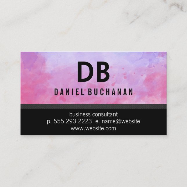 Carte De Visite Texture aquarelle | Monogramme (Devant)