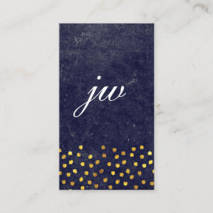 Carte De Visite texture bleu chic avec taches dorées monogramme