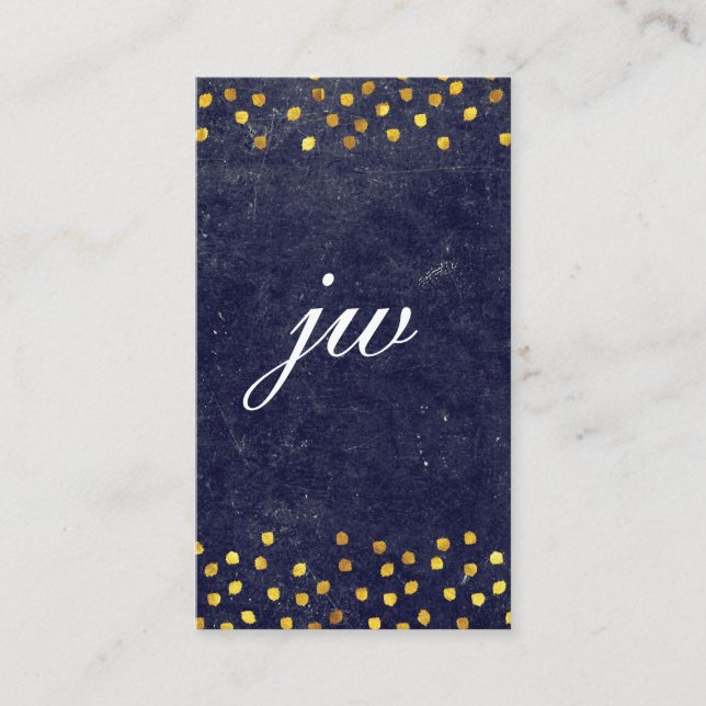 Carte De Visite texture bleu chic avec taches dorées monogramme (Devant)