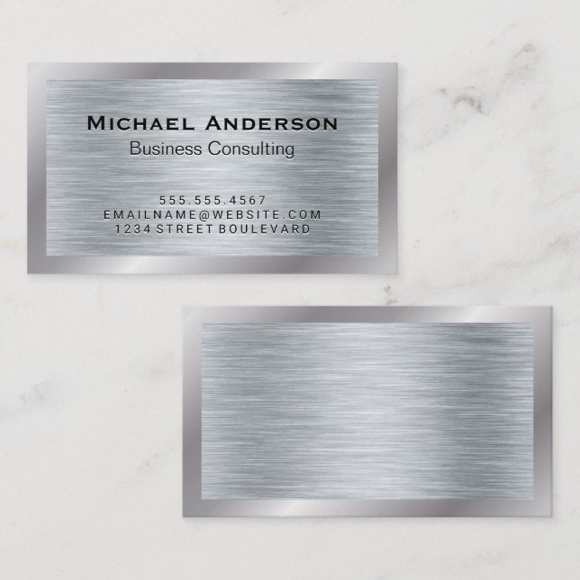 Carte De Visite Texture brossée d'argent métallique (Devant / Derrière)