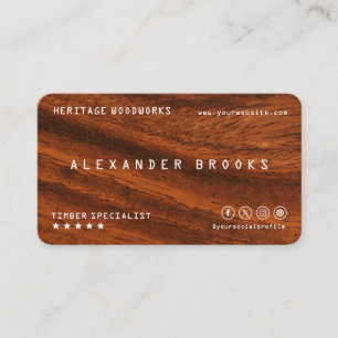 Carte De Visite Texture de bois avec code QR Charpentier