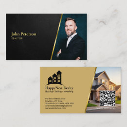 Carte De Visite Texture de cuir Photo de bien immobilier & Code QR