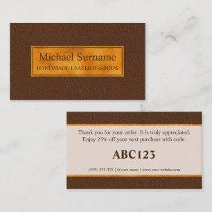 Carte De Visite Texture de faux cuir marron avec bannière en feuil