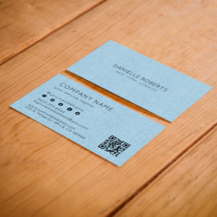 Carte De Visite Texture de lin bleu clair QR Code